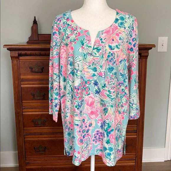 Lilly Pulitzer UPF 50+ Justina Tunic in Gypsea Serene Blue Size XL - Picture 2 of 10